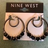 Nine West Jewelry | Nwt Nine West Hoop Earrings. | Color: Black/Silver | Size: Os
