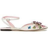 Crystal-embellished Floral-print Leather Point-toe Flats - White - Dolce & Gabbana Flats