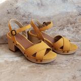 American Eagle Outfitters Shoes | Aeo Suede Heeled Sandals | Color: Gold/Yellow | Size: 6