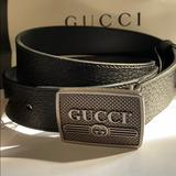 Gucci Accessories | Gucci Unisex Black Leather Belt, Silver Buckle. | Color: Black | Size: 75, Size 2 Or 26 Waist