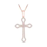 Diamaison Women's 1/3 ct. t.w. Round-Cut Diamond Cross Pendant in 10K Rose Gold, Pink