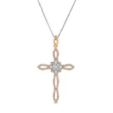 Diamaison 3/8 Ct. T.w. Round-Cut Diamond Cross Pendant In 10K Two-Tone Gold