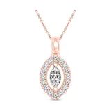 Diamaison 1/6 Ct. T.w. Marquise & Round-Cut Diamond Frame Pendant In 10K Rose Gold, Pink