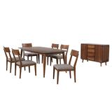 Sunset Trading Mid Century 8 Piece Rectangular Dining Table Set With Padded Performance Fabric Seats - Sunset Trading DLU-MC4278-C45-SR8P