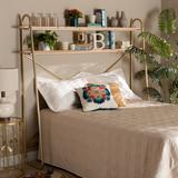 Baxton Studio Merida Glam & Luxe Brushed Gold Finished Metal & Natural Brown Wood 2-Tier Over Bed Queen Size Storage Display Shelf - Wholesale Interiors JY-0004-Natural/Gold-Queen Shelf
