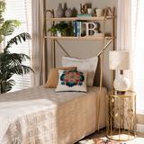 Baxton Studio Merida Glam & Luxe Brushed Gold Finished Metal & Natural Brown Wood 2-Tier Over Bed Twin Size Storage Display Shelf - Wholesale Interiors JY-0004-Natural/Gold-Twin Shelf