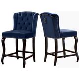 Willa Arlo™ Interiors Tauber 26" Counter Stool Wood/Upholstered/Velvet in Blue, Size 41.5 H x 20.5 W x 22.5 D in | Wayfair