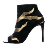 Louis Vuitton Shoes | Louis Vuitton Suede Gold Block Pattern Boots | Color: Black/Gold | Size: 7.5