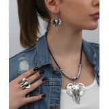 YUSHI Women's Earrings SILVER - Silvertone Elephant Pendant Necklace & Drop Earrings Set