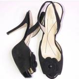 Kate Spade Shoes | L Euc Kate Spade Suede Flower Slingback Heels, 6 | Color: Black | Size: 6
