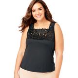 Plus Size Women's Silky Lace-Trimmed Camisole by Comfort Choice in Black (Size M) Full Slip