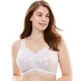 Plus Size Women's Scroll Embroidered Wireless Front-Close Bra by Amoureuse in White (Size 46 B)