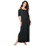 Plus Size Women's Ultrasmooth® Fabric Cold-Shoulder Maxi Dress by Roaman's in Black (Size 14/16) Long Stretch Jersey