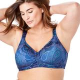 Plus Size Women's Microfiber Wireless T-Shirt Bra by Comfort Choice in Evening Blue Paisley (Size 38 DDD)