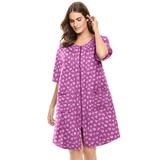 Plus Size Women's Short French Terry Zip-Front Robe by Dreams & Co. in Rosebud Striped Hearts (Size 1X)