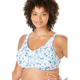 Plus Size Women's Cotton Front-Close Wireless Bra by Comfort Choice in Multi Blue Bouquet (Size 52 G)