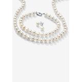 Plus Size Women's Silver Necklace, Bracelet and Earring Set Cultured Freshwater Pearl by PalmBeach Jewelry in Silver