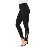 Plus Size Women's Lattice Essential Stretch Legging by Roaman's in Black (Size 34/36) Activewear Workout Yoga Pants