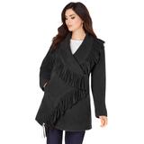 Plus Size Women's Fringe Fleece Jacket by Roaman's in Black (Size 30/32) Wrap Coat