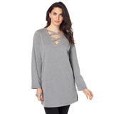 Plus Size Women's Crisscross Sweatshirt Tunic by Roaman's in Medium Heather Grey (Size 12)