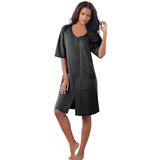 Plus Size Women's Short French Terry Zip-Front Robe by Dreams & Co. in Black (Size L)