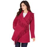 Plus Size Women's Fringe Fleece Jacket by Roaman's in Berry Twist (Size 26/28) Wrap Coat