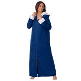 Plus Size Women's Sherpa-lined long hooded robe by Dreams & Co.® in Evening Blue (Size L)