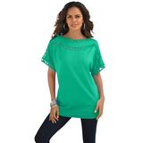 Plus Size Women's Ladder Stitch Tee by Roaman's in Tropical Emerald (Size 5X) Shirt