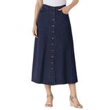Plus Size Women's Perfect Cotton Button Front Skirt by Woman Within in Indigo (Size 30 W)
