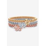Plus Size Women's Rose Gold-Plated Butterfly Charm Stretch Bracelet Set by PalmBeach Jewelry in Crystal