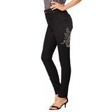 Plus Size Women's Embellished Skinny Jean by Roaman's in Black Floral Embellishment (Size 20 W)
