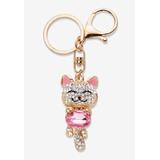 Women's Goldtone Oval Shaped Pink Crystal and White Crystal Accents Cat Key Ring by PalmBeach Jewelry in Crystal Gold