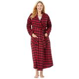 Plus Size Women's Long Flannel Robe by Dreams & Co. in Red Buffalo Check (Size M)