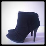 Nine West Shoes | Nine West Ankle Zip Suede Platform Heel Bootie | Color: Black | Size: 6