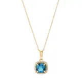 Belk & Co 1.18 Ct. T.w. Swiss Blue Topaz And Lab Created White Sapphire Pendant In 10K Yellow Gold, 18 In