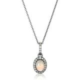 Black Rhodium Plated Sterling Silver Opal Halo Oval Pendant Necklace In White At Nordstrom Rack - White - Adornia Necklaces