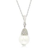 Sterling Silver 9mm Freshwater Pearl & Created Sapphire Pendant In White At Nordstrom Rack - White - Suzy Levian Necklaces