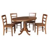 International Concepts 36 in. 5-Piece Bourbon Oak Round Extension Dining Table Set with 4-Side Chairs