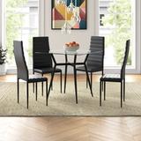 Latitude Run® Kralinview 5 - Piece Dining Set Glass/Metal/Upholstered Chairs in Black/Gray, Size 29.9 H in | Wayfair