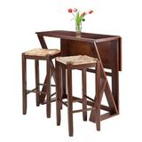 Bay Isle Home™ Dewsbury 3 - Piece Counter Height Drop Leaf Solid Wood Dining Set Wood in Brown, Size 36.22 H in | Wayfair