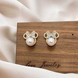 Disney Jewelry | Dainty Gold Minnie Mouse Pearl Bow Stud Earrings | Color: Gold | Size: Os