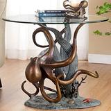 Octopus Art Round Accent Table Burnished Copper , Burnished Copper