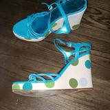 Coach Shoes | Coach Lona Polka Dot Peeptoe Wedge Sandal Size 7 | Color: Blue/Green | Size: 7