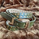 Nine West Accessories | Nine West Green Studded Double Strand Leather Belt | Color: Gold/Green | Size: S