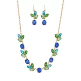Belk Gold Tone Blue Multi Stone Frontal With Multi Drop Necklace And Earrings Set