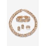 Women's Gold Tone Braided Necklace, Earring, Bracelet and Ring Set by PalmBeach Jewelry in Crystal