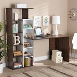 Latitude Run® Keith-James Modern & Contemporary Two-Tone White & Walnut Finished Wood Storage Computer Desk w/ Shelves Wood in Brown | Wayfair