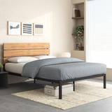 Ebern Designs Sanayah Platform Bed Wood/Metal/Solid Wood in Brown/Green, Size 41.5 H x 54.5 W x 75.5 D in | Wayfair