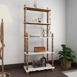 August Grove® Baring White Wood 5 Shelves Scroll Shelving Unit w/ Spindle Sides & Ball Feet 32" x 16" x 75" Wood/Solid Wood in Brown/White | Wayfair