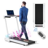 Costway 3-in-1 Folding Treadmill with Large Desk and LCD Display-White